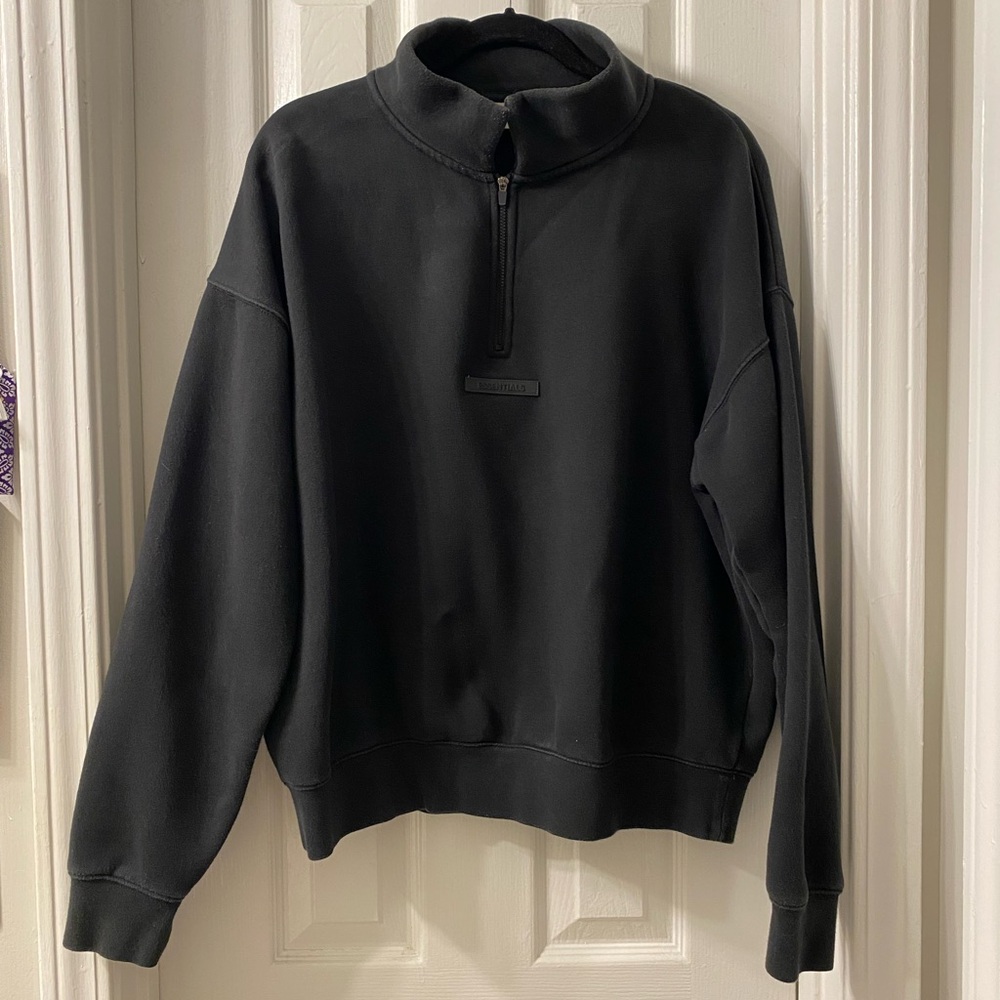 Women’s Fear of God Essentials Mockneck Half Zip Sweater Washed Black SS21